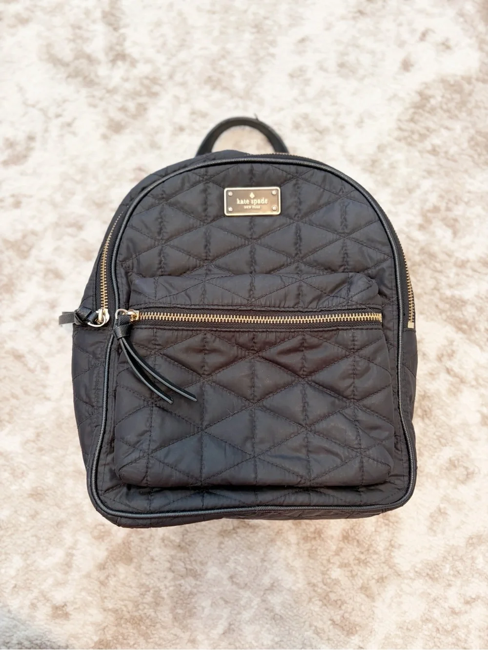 kate spade Black Quilted Mini Backpack with Gold Hardware